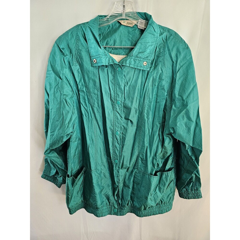 Vintage Haband Women's Crinkle Nylon Lined Windbreaker Jacket Turquoise Size L
